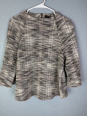 W5 Pullover Womens Medium Black White Pink Plaid Sweater Textured 3/4 Sleeve USA